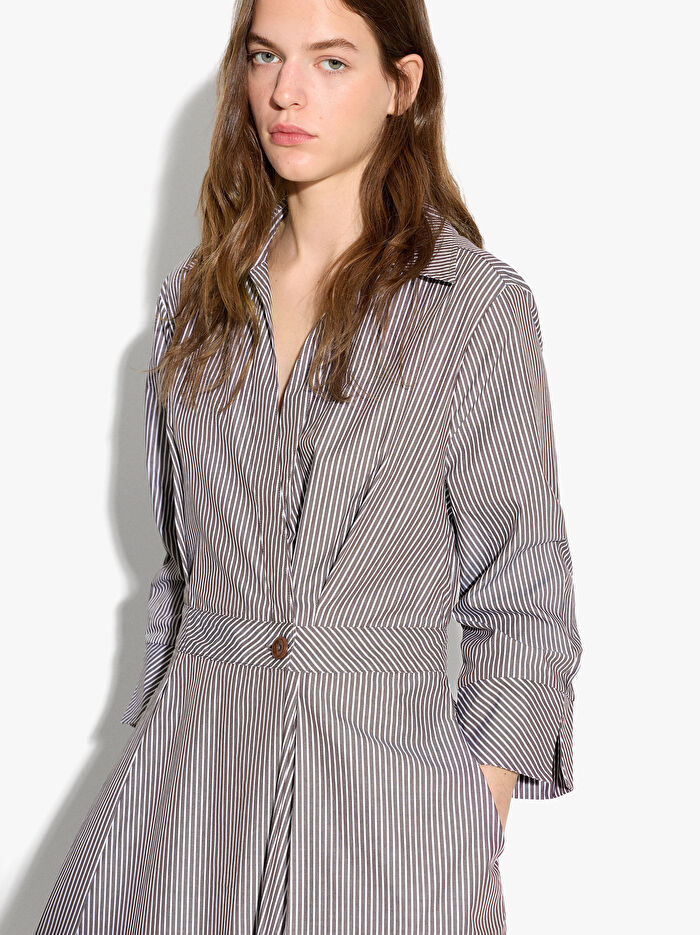 %100 Pamuk Çizgili Uzun Elbise