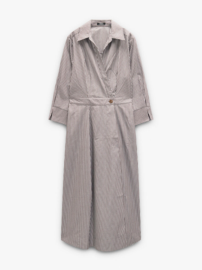 %100 Pamuk Çizgili Uzun Elbise