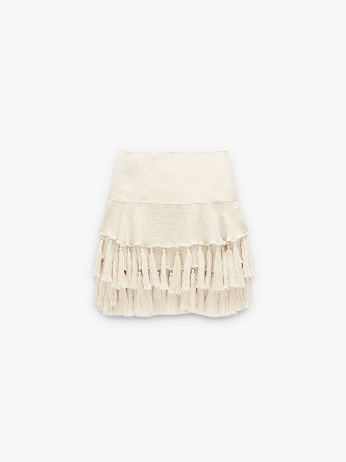 Püsküllü İpek Karışımlı Etek