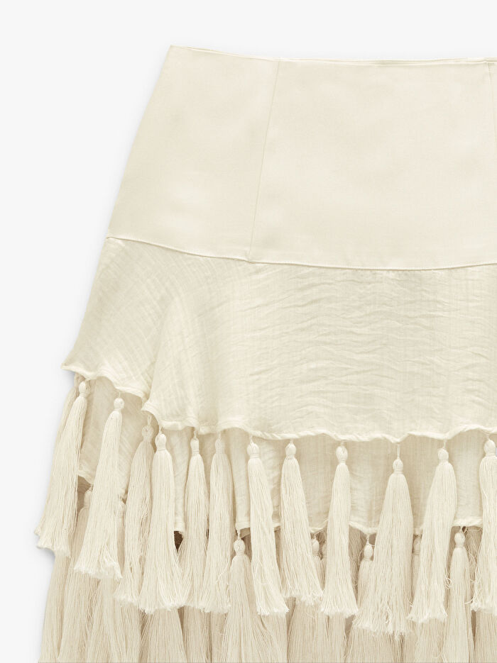 Püsküllü İpek Karışımlı Etek