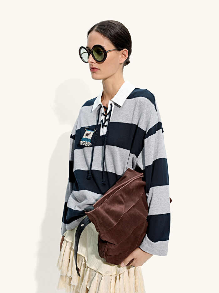 Çizgili Sweatshirt %100 Pamuk