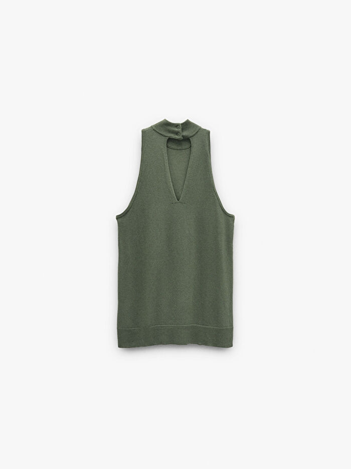 File Detaylı Halter Yaka Üst