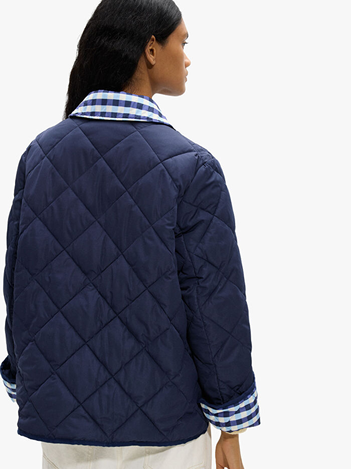 Kareli Yaka ve Manşetli Kapitone Ceket