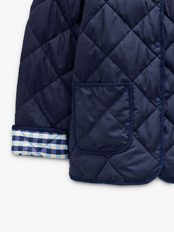 Kareli Yaka ve Manşetli Kapitone Ceket