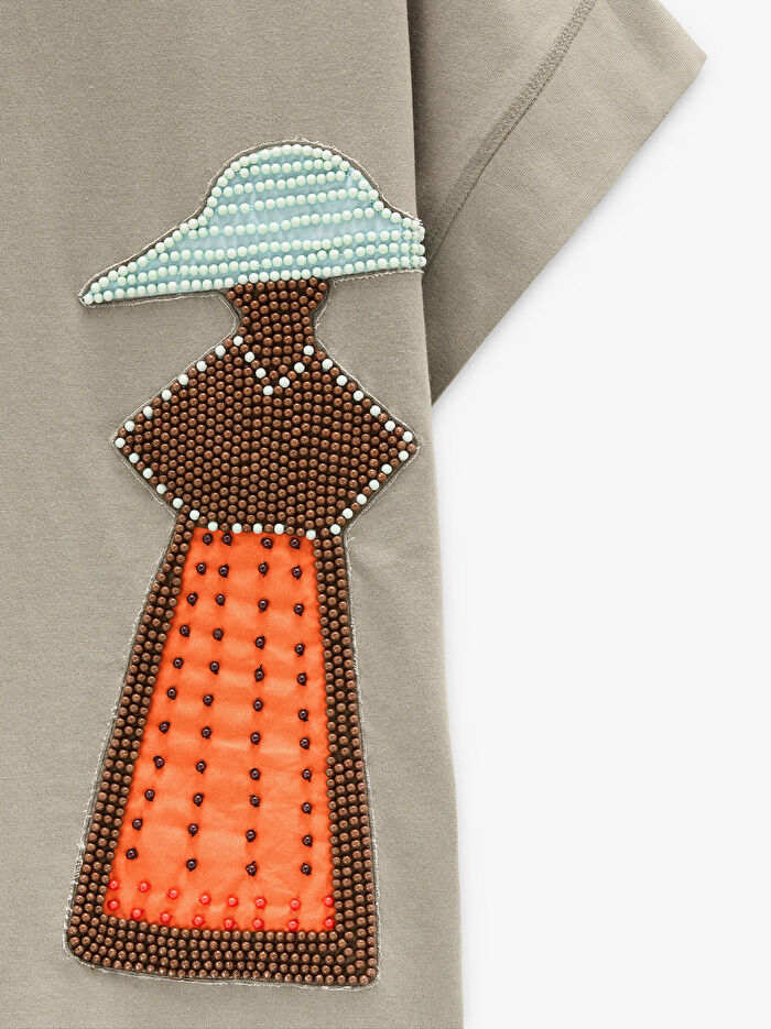 Boncuk Detaylı Pamuklu T-Shirt