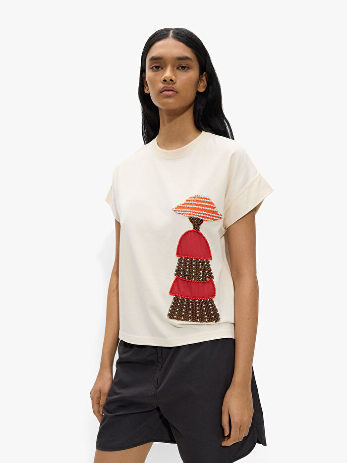 Boncuk Detaylı Pamuklu T-Shirt