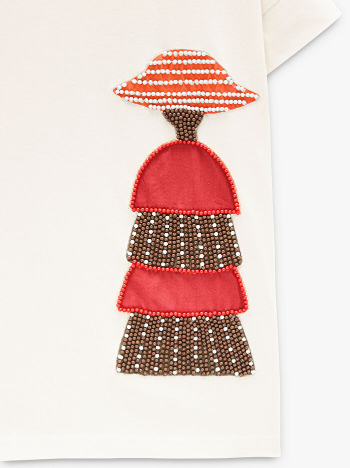 Boncuk Detaylı Pamuklu T-Shirt