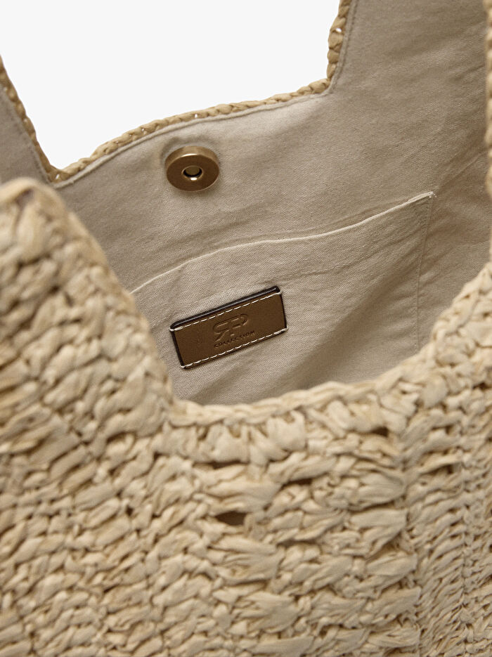 Charm'lı Hasır Efektli Shopper Çanta