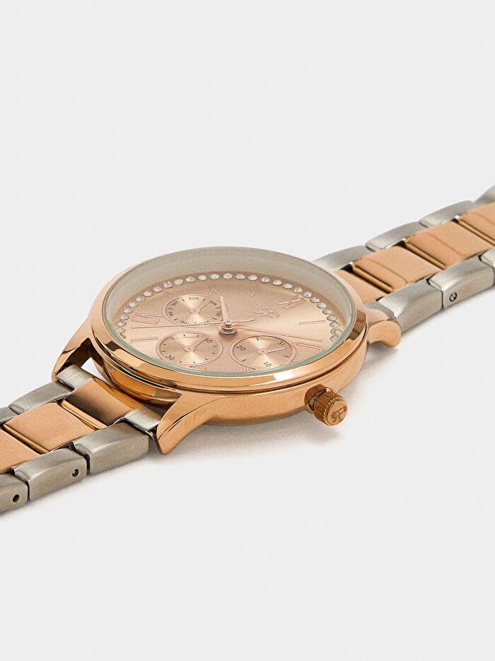 İki Renkli Paslanmaz Çelik Kayışlı Saat