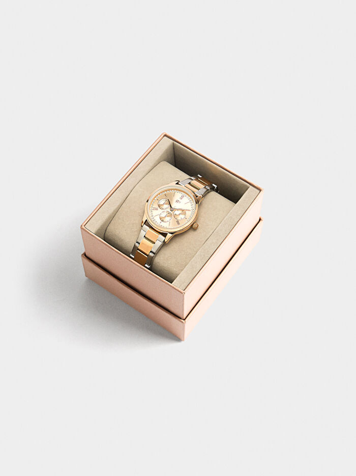 İki Renkli Paslanmaz Çelik Kayışlı Saat