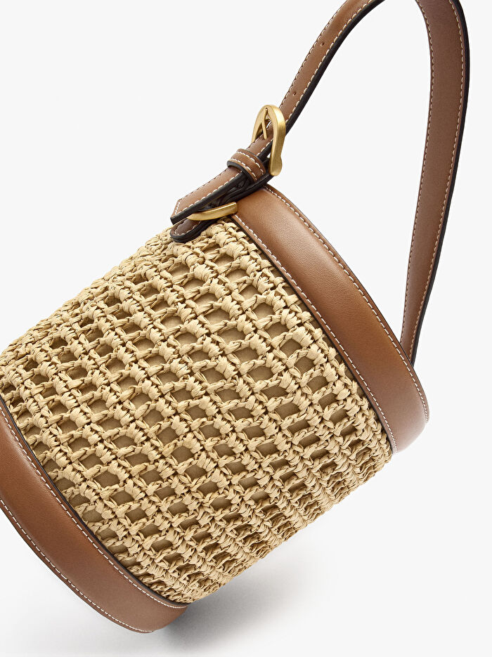 Hasır Görünümlü Bucket Çanta