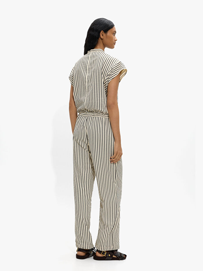 Çizgili Mandarin Yakalı Tulum