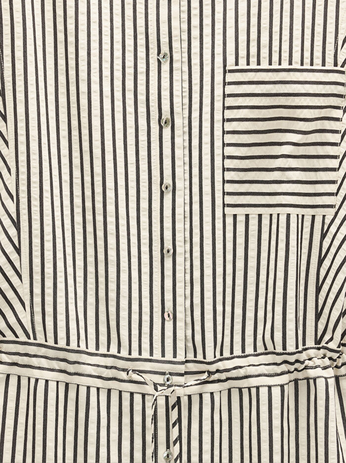 Çizgili Mandarin Yakalı Tulum