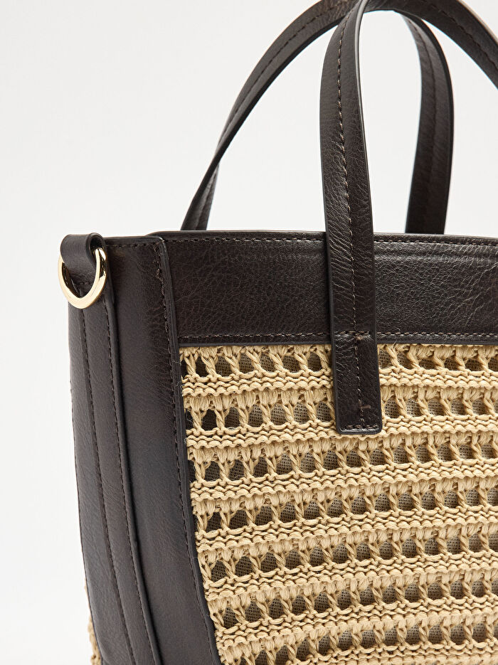 Çapraz Askılı Hasır Efektli Tote Çanta