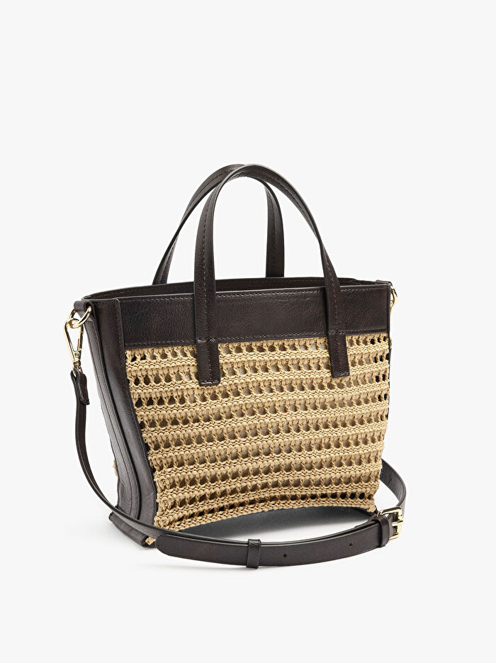 Çapraz Askılı Hasır Efektli Tote Çanta