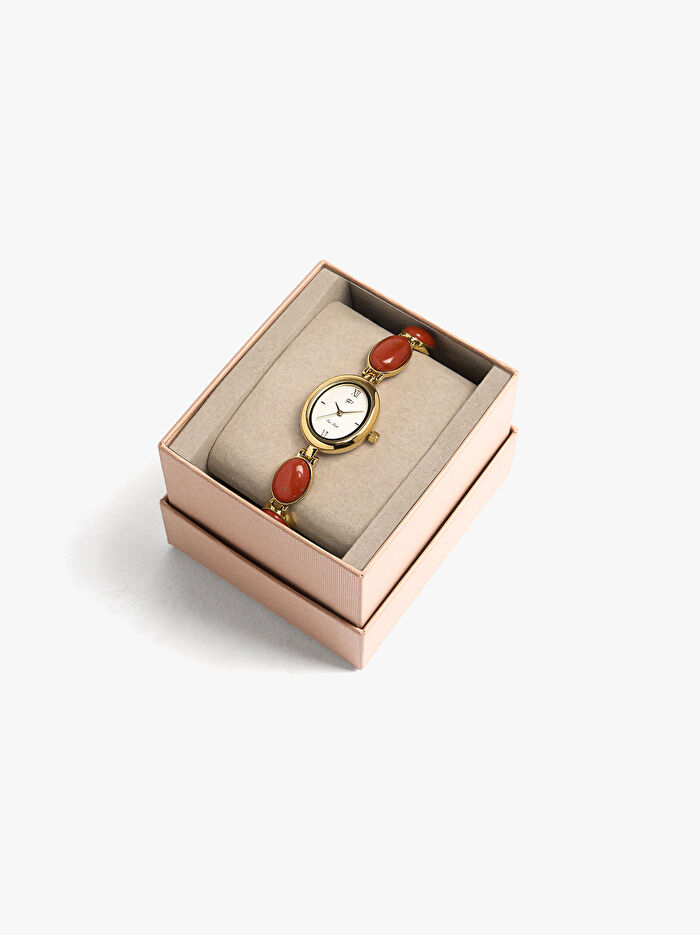 Taşlı Kordonlu Oval Saat