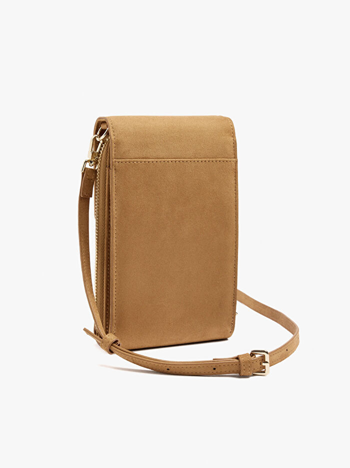 Kapaklı Deri Görünümlü Cep Telefonu Çantası