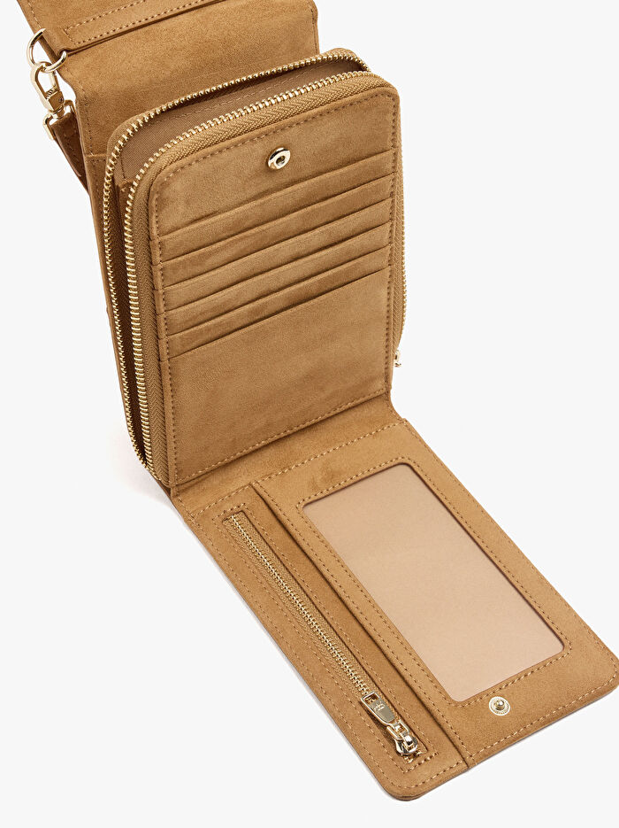 Kapaklı Deri Görünümlü Cep Telefonu Çantası