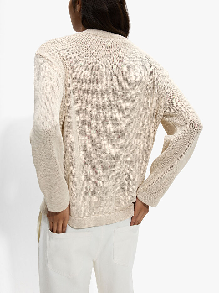 Kontrast Düğmeli Örgü Hırka