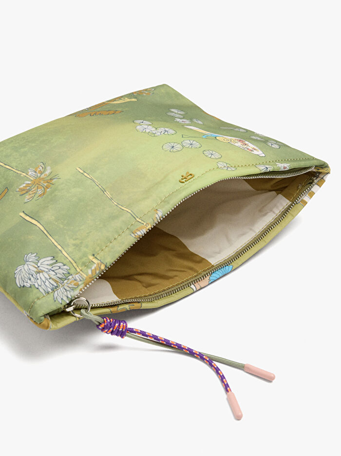 Desenli Teknik Kumaş Makyaj Çantası