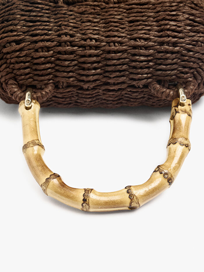 Hasır Efektli Oval El Çantası