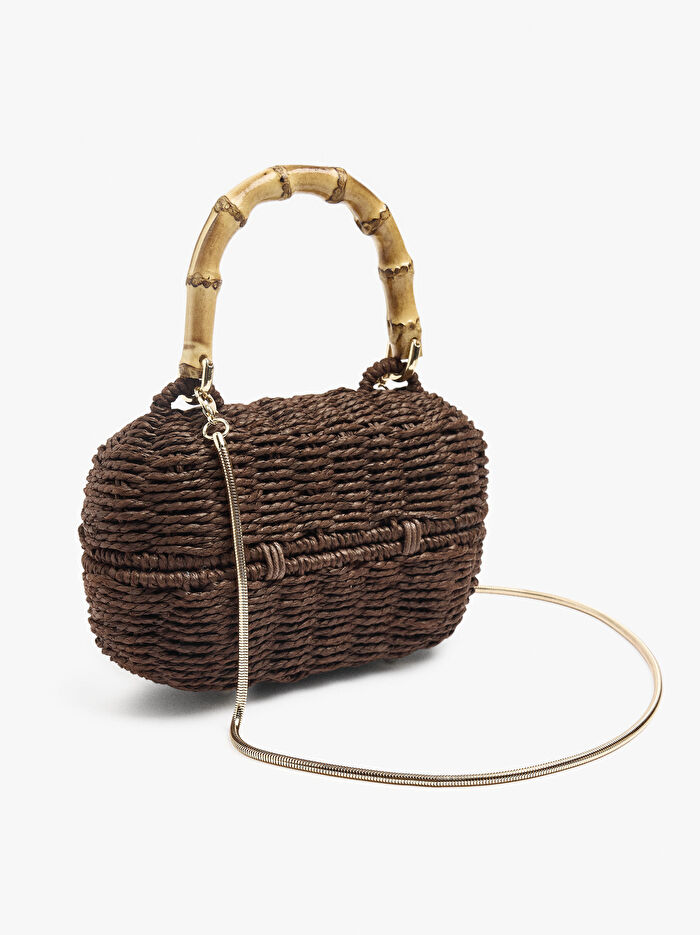 Hasır Efektli Oval El Çantası