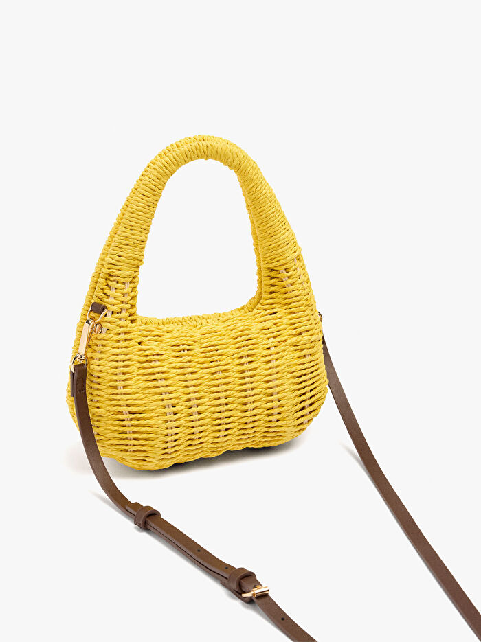 Hasır Efektli Sert El Çantası