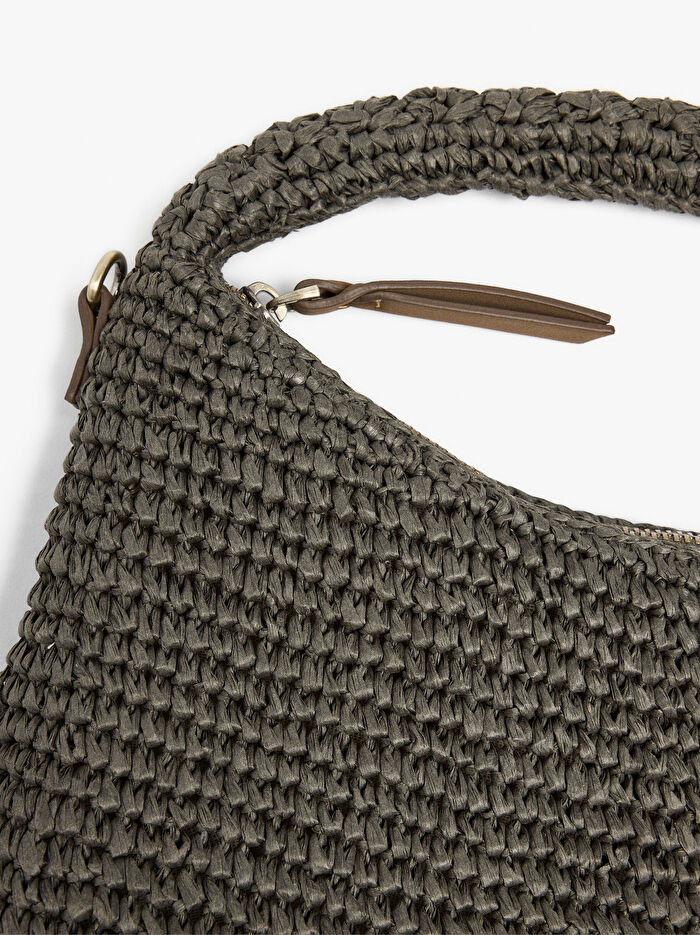 Hasır Desenli Çapraz Askılı El Çantası