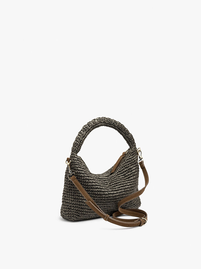 Hasır Desenli Çapraz Askılı El Çantası