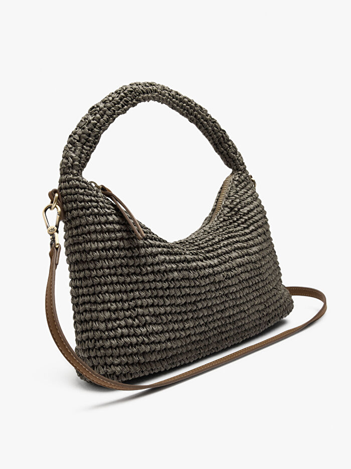 Hasır Desenli Çapraz Askılı El Çantası