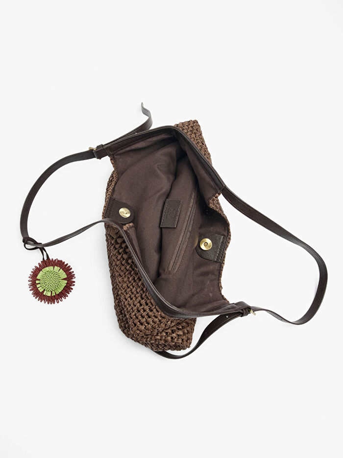 Charm'lı Hasır Görünümlü Shopper Çanta
