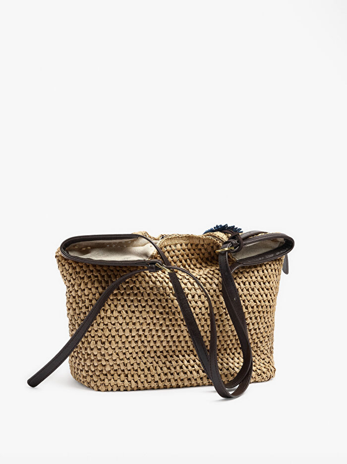 Charm'lı Hasır Görünümlü Shopper Çanta