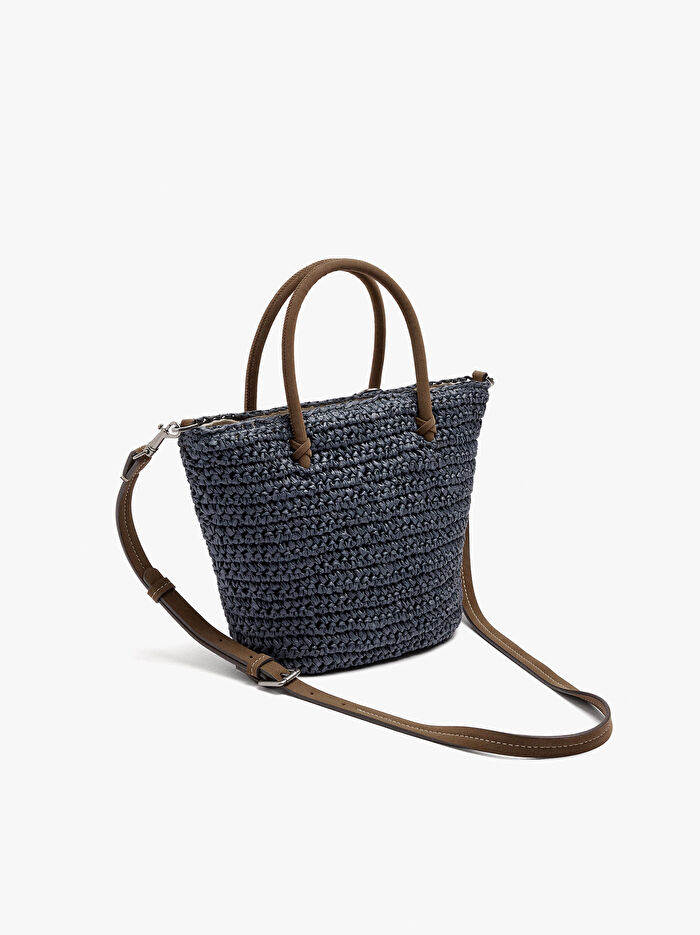 Charm'lı Hasır Efektli Tote Çanta