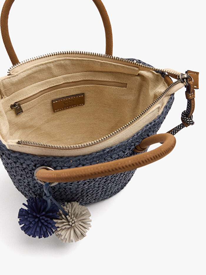 Charm'lı Hasır Efektli Tote Çanta