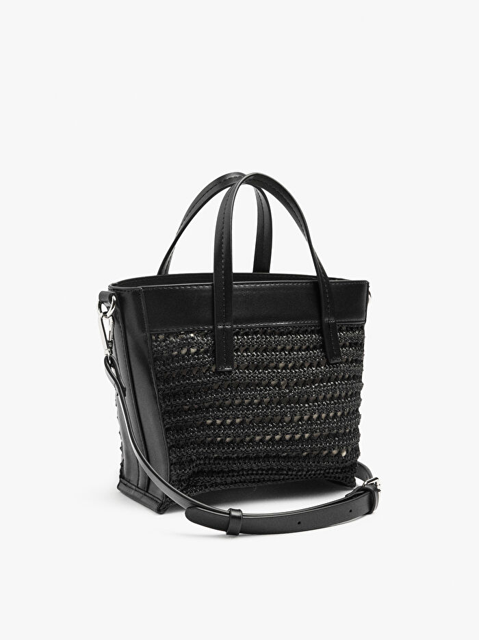 Çapraz Askılı Hasır Efektli Tote Çanta