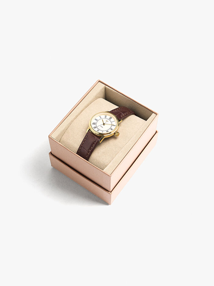 Dokulu Kayışlı Yuvarlak Saat