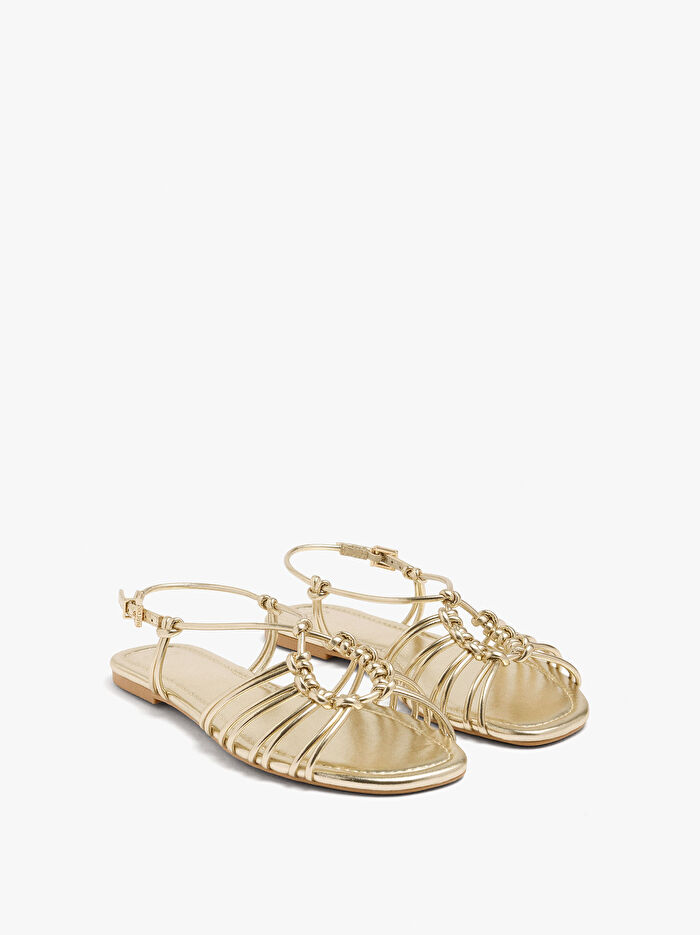 Düğümlü Düz Metalik Sandalet