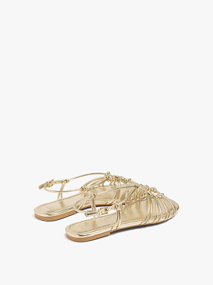 Düğümlü Düz Metalik Sandalet