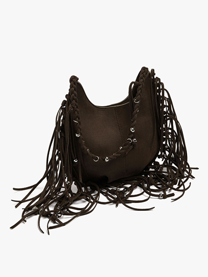 Püsküllü Deri Görünümlü Omuz Çantası