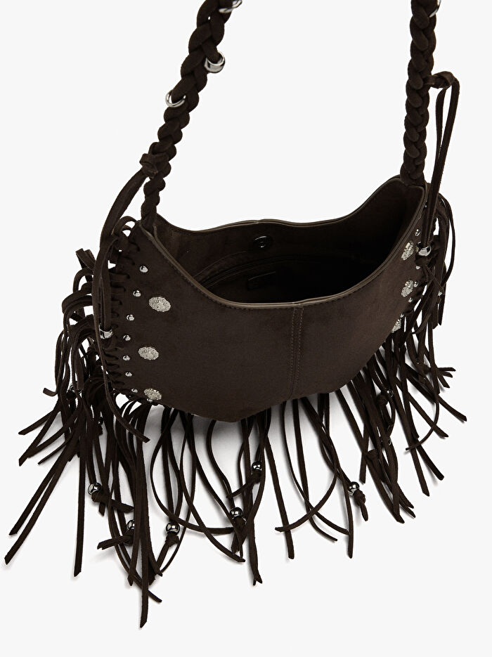 Püsküllü Deri Görünümlü Omuz Çantası