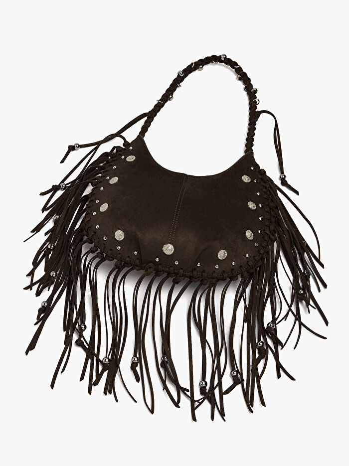 Püsküllü Deri Görünümlü Omuz Çantası