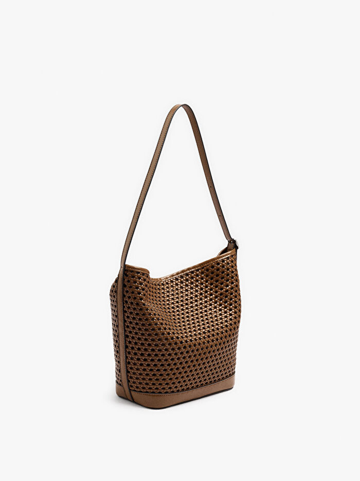 Örgü Desenli Bucket Çanta