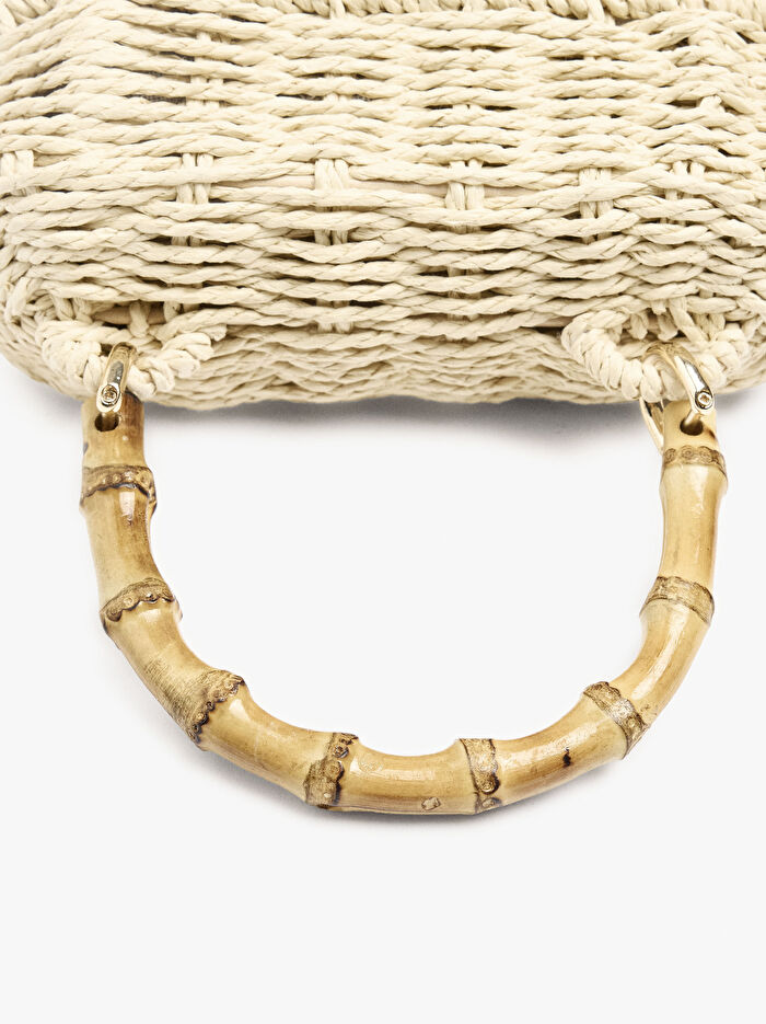 Hasır Efektli Oval El Çantası