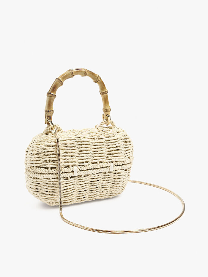 Hasır Efektli Oval El Çantası