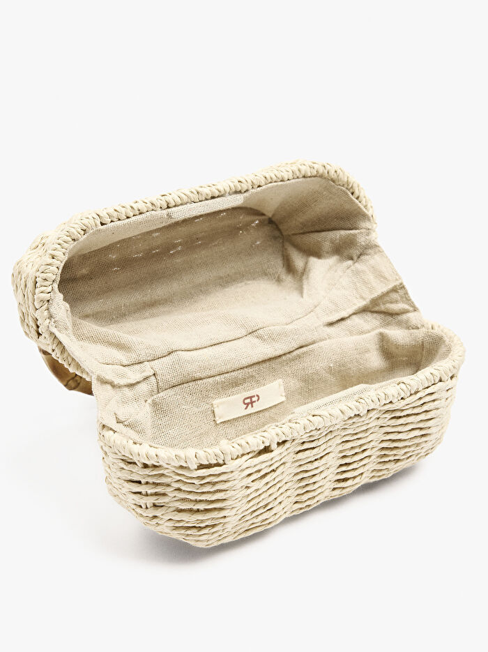 Hasır Efektli Oval El Çantası