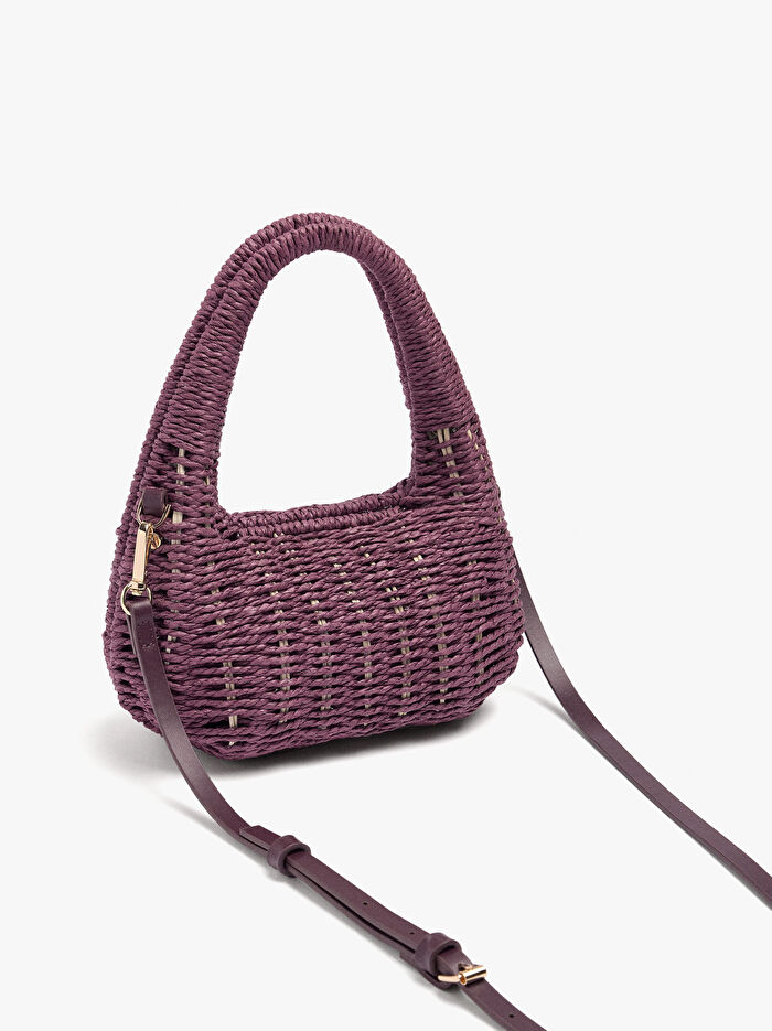 Hasır Efektli Sert El Çantası