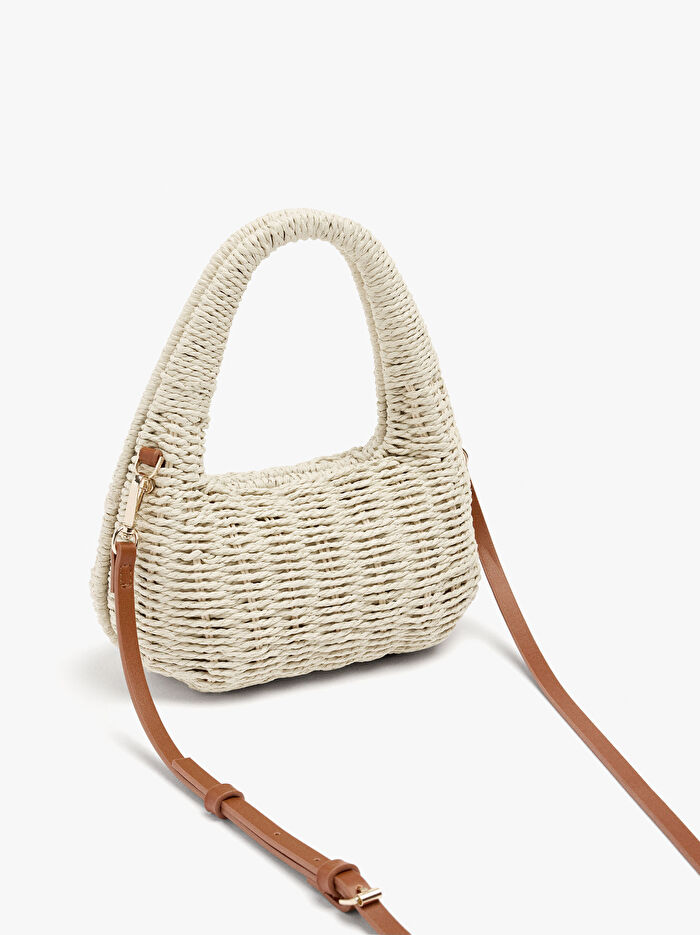 Hasır Efektli Sert El Çantası