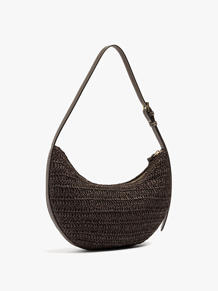 Hasır Efektli Yarım Ay Omuz Çantası