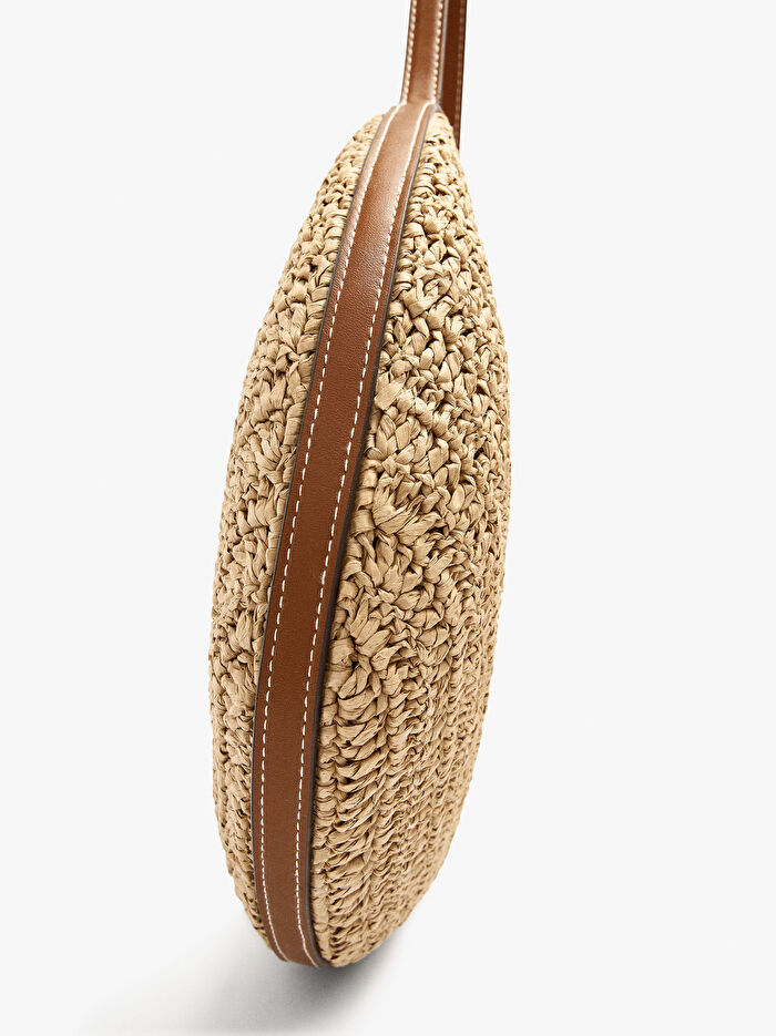 Hasır Efektli Yarım Ay Omuz Çantası