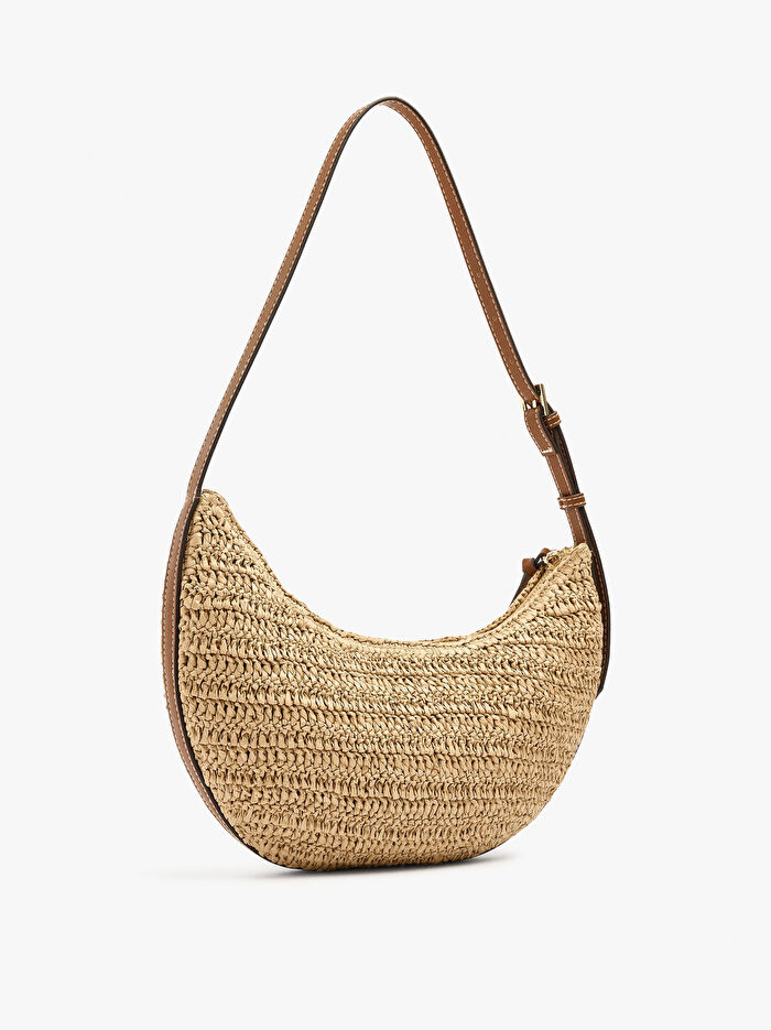 Hasır Efektli Yarım Ay Omuz Çantası